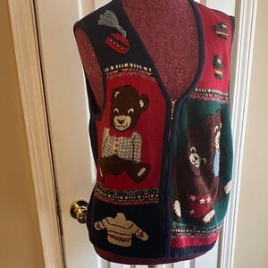Capacity 1X Boho Bear Knit Vest – Cute Festive Layering Top, Cozy, Vintage
